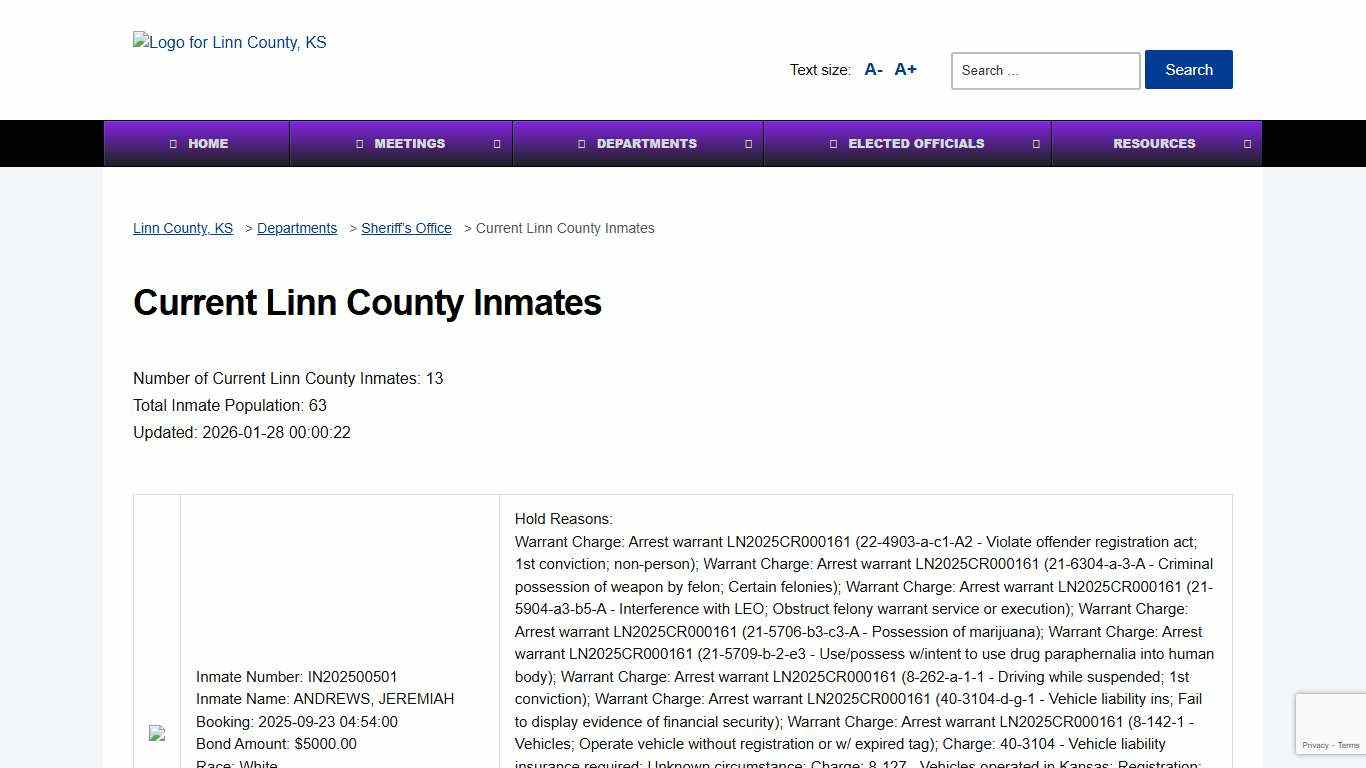 Current Linn County Inmates - Linn County, KS