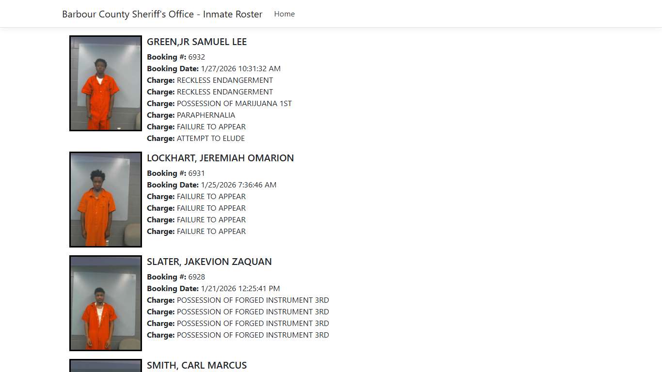 Barbour County Sheriff's Office - Inmate Roster