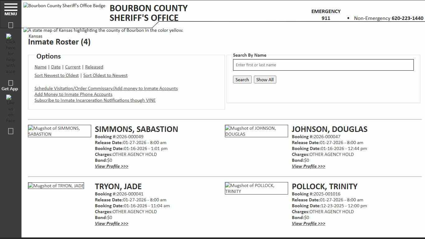 Inmate Roster - Released Inmates Booking Date Descending - Bourbon County KS Sheriff’s Office